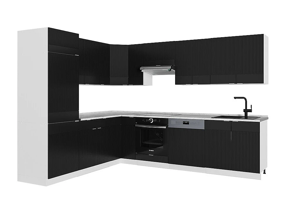 Cuisine en angle noir rayé/blanc 287x46x81.6 fame-line