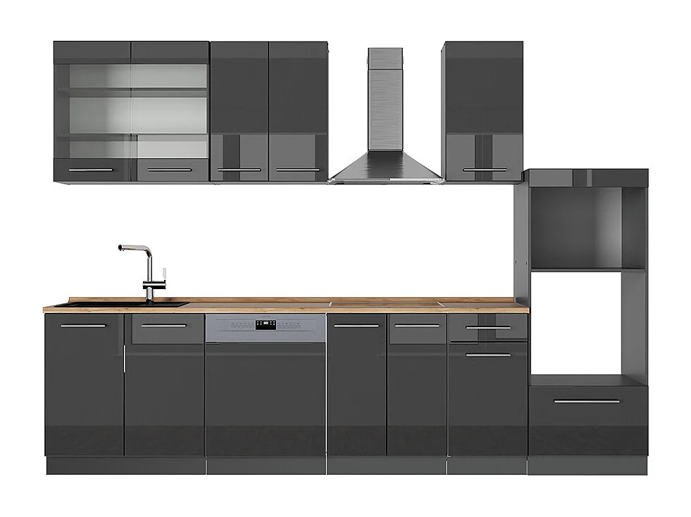 Küchenzeile anthrazit hochglanz 300x60x81.6 fame-line