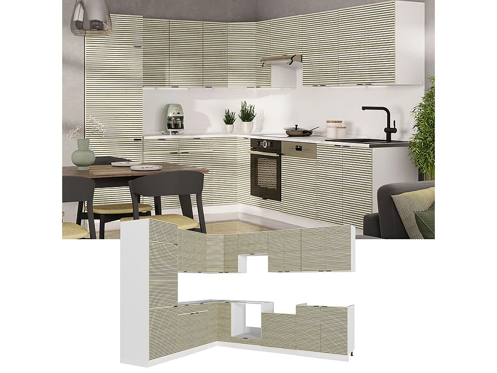 Cocina esquinera panel de roble/blanco 287x46x81.6 fame-line