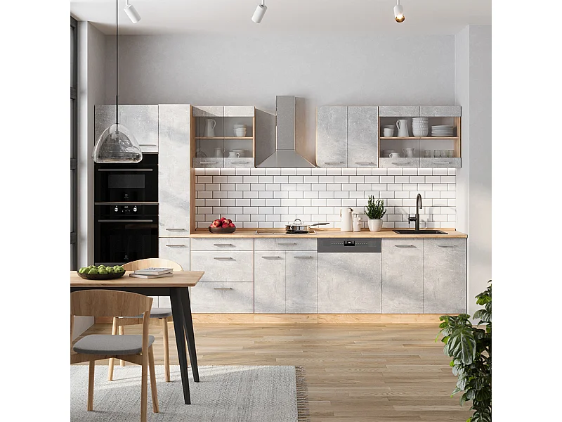 Cocina completa  hormigón/roble dorado 350x60x81.6 r-line