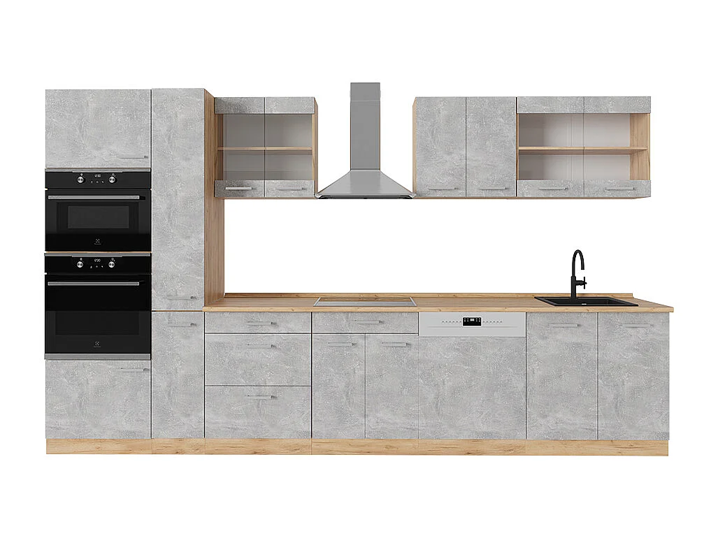 Cuisine complète  béton/force dor chêne 350x60x81.6 r-line