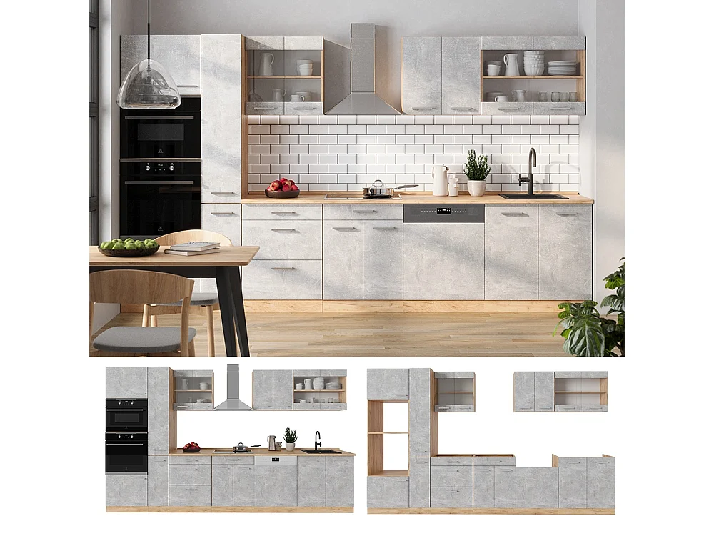 Cuisine complète  béton/force dor chêne 350x60x81.6 r-line