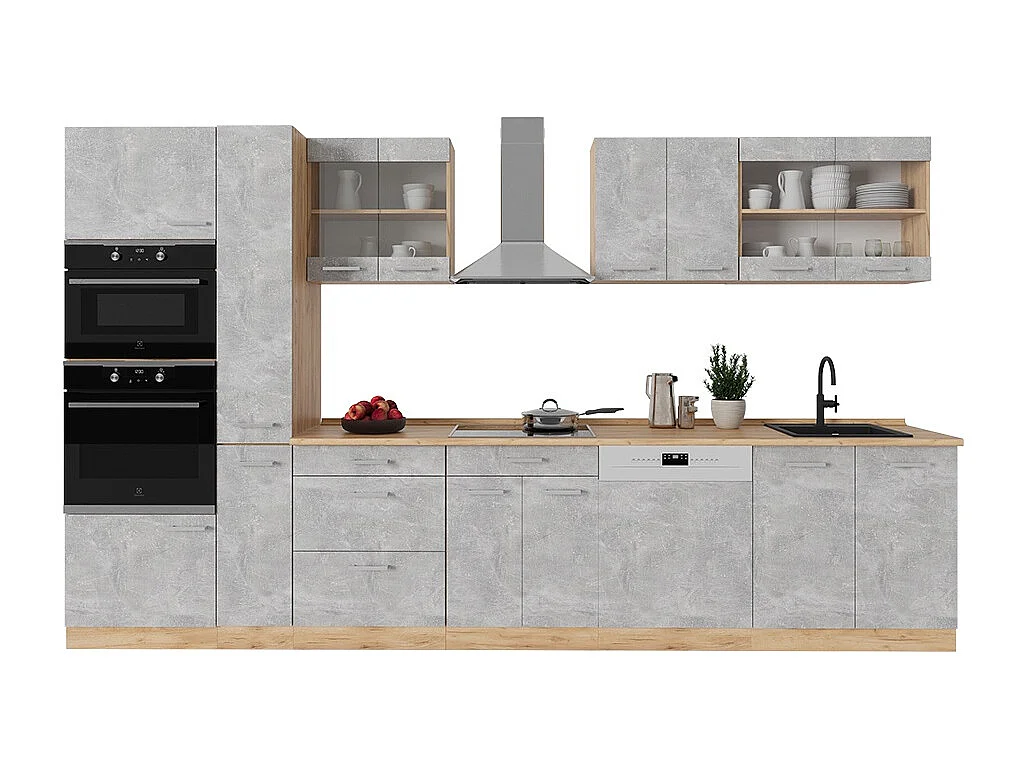 Cuisine complète  béton/force dor chêne 350x60x81.6 r-line