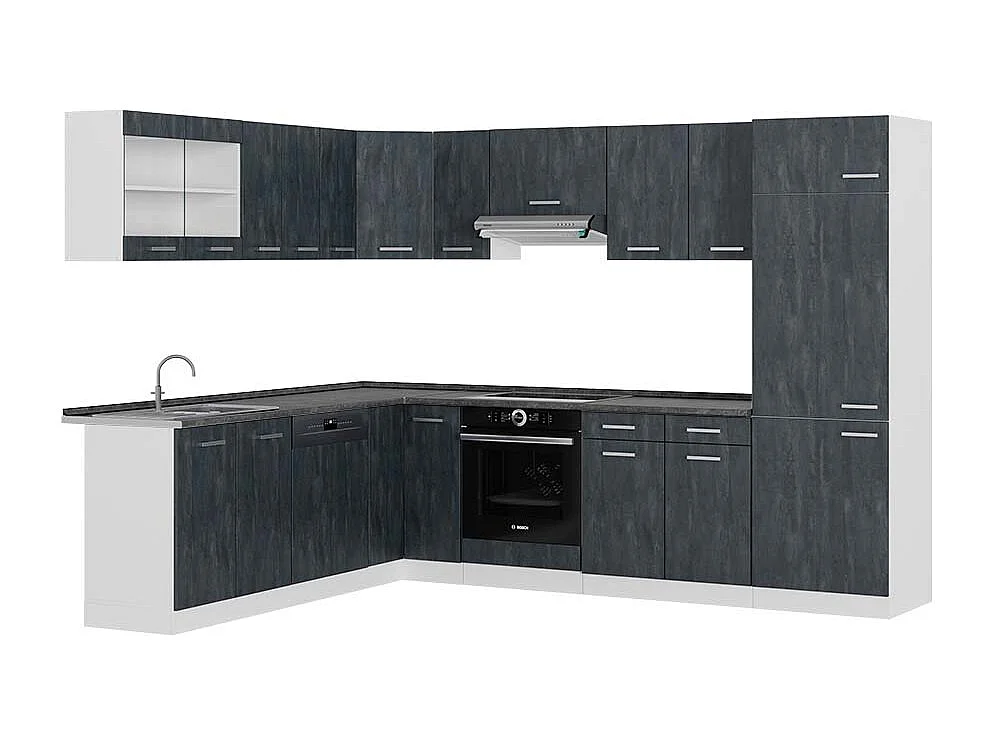 Eckküche schwarz beton/weiß 287x60x81.6 r-line