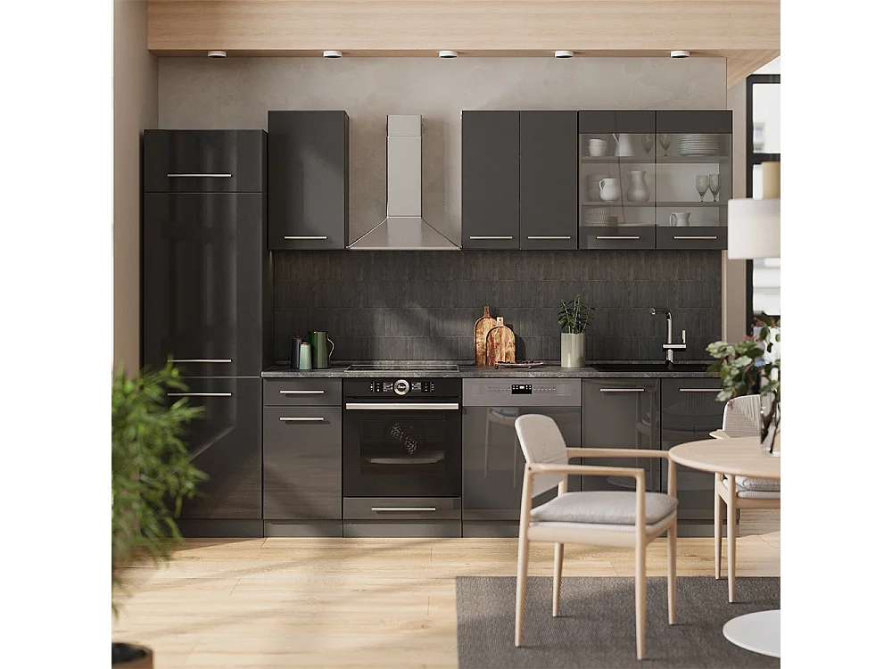 Mueble de cocina antracita alto brillo 300x60x81.6 fame-line