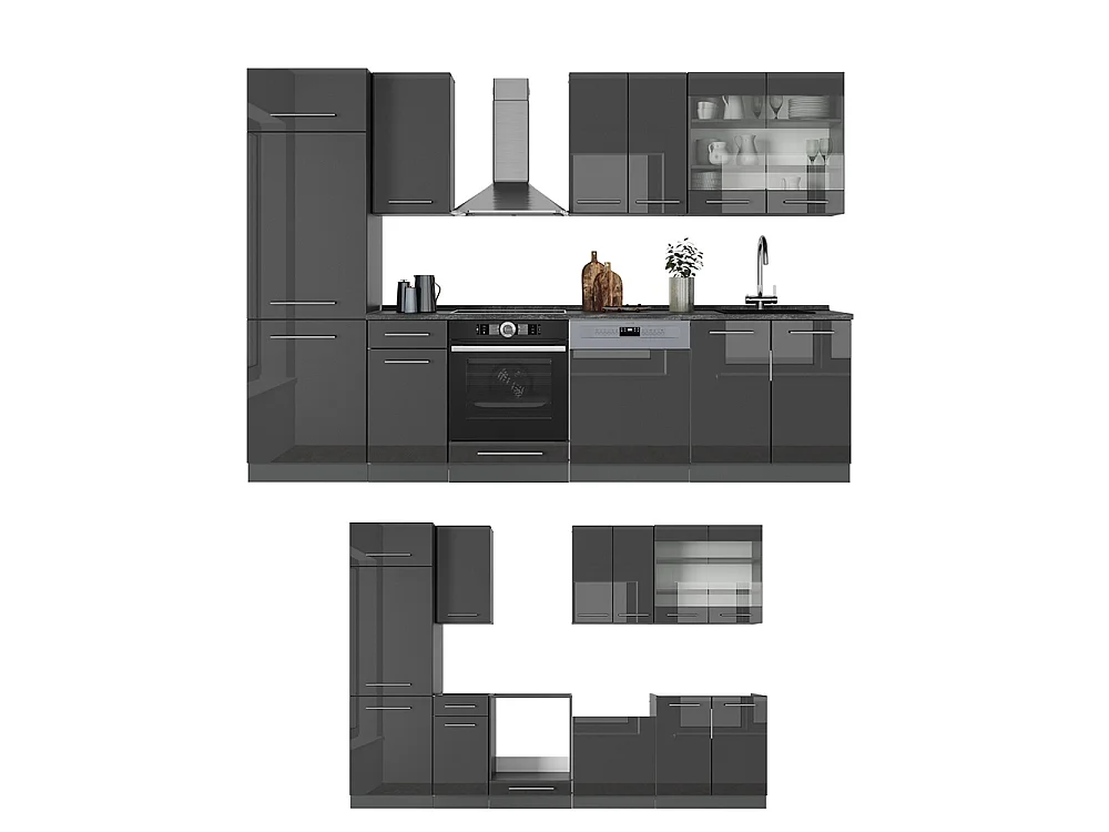 Mueble de cocina antracita alto brillo 300x60x81.6 fame-line