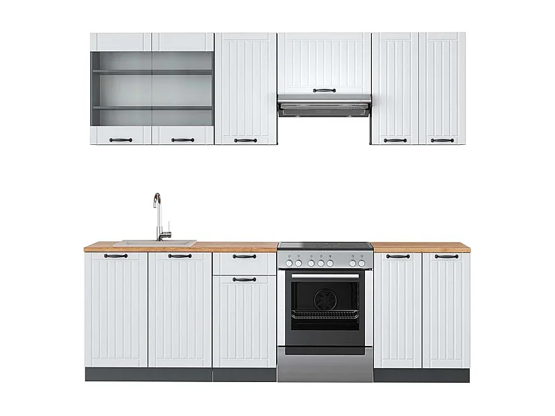 Küchenzeile weiß landhaus/anthrazit 240x60x81.6 fame-line