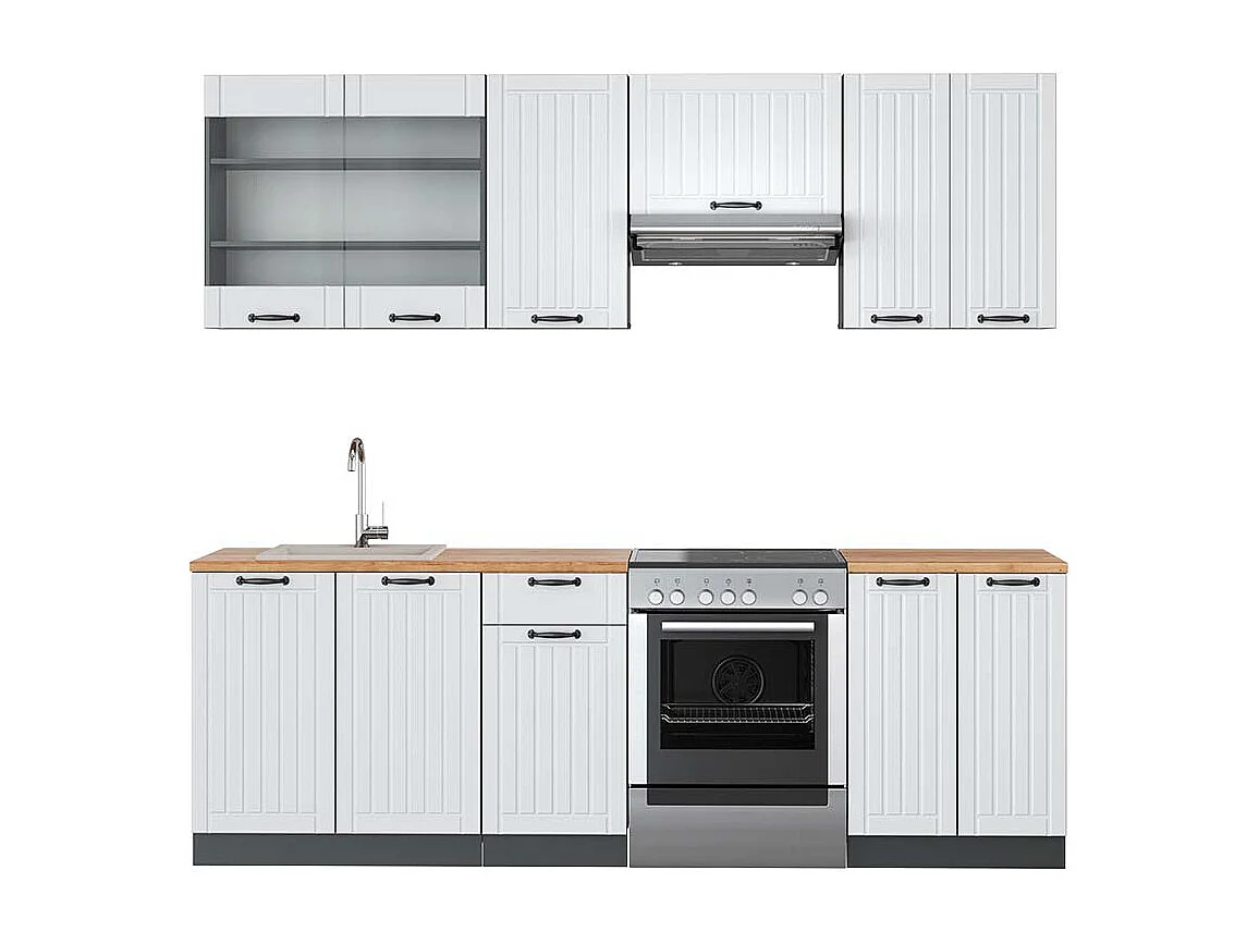 Cuisine blanc cottage/anthracite 240x60x81.6 fame-line