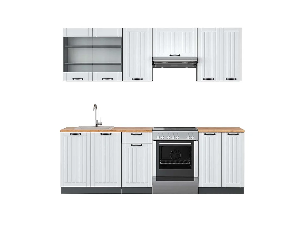 Cuisine blanc cottage/anthracite 240x60x81.6 fame-line