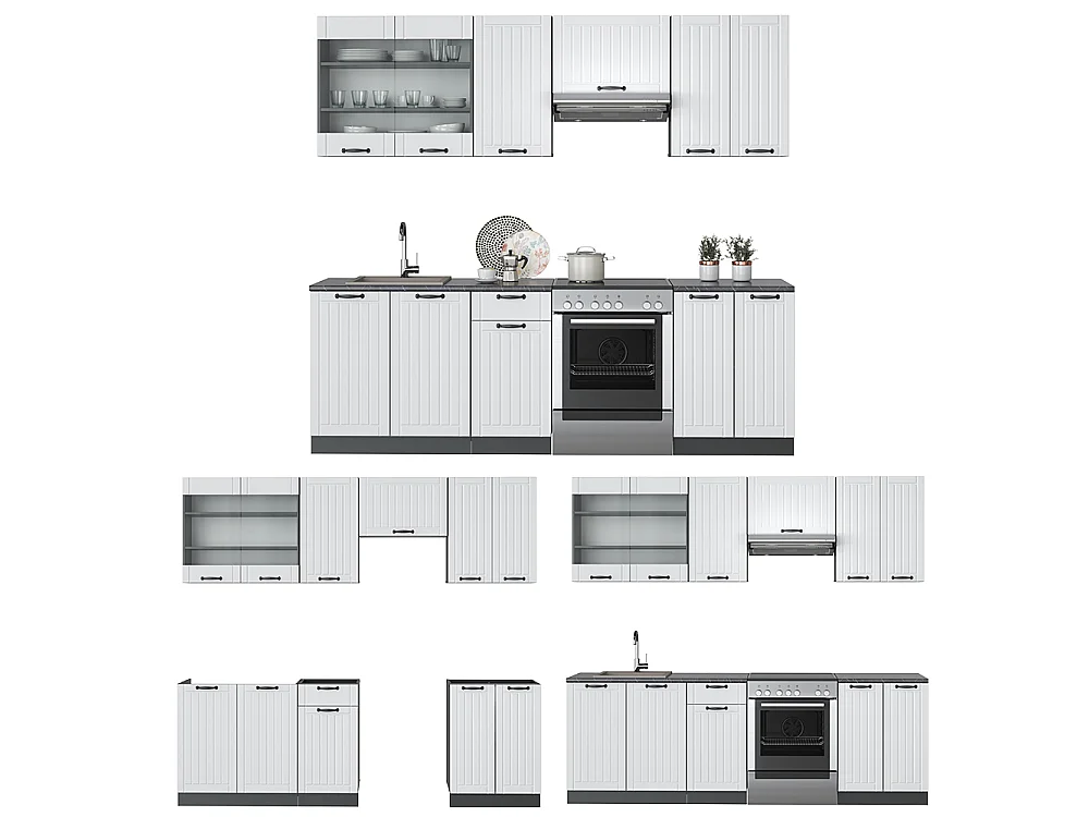 Cuisine blanc cottage/anthracite 240x60x81.6 fame-line