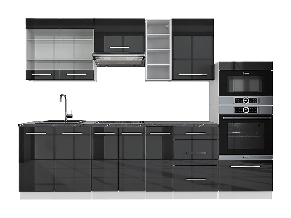 Mueble de cocina antracita brillo intenso/blanco 280x46x81.6 fame-line