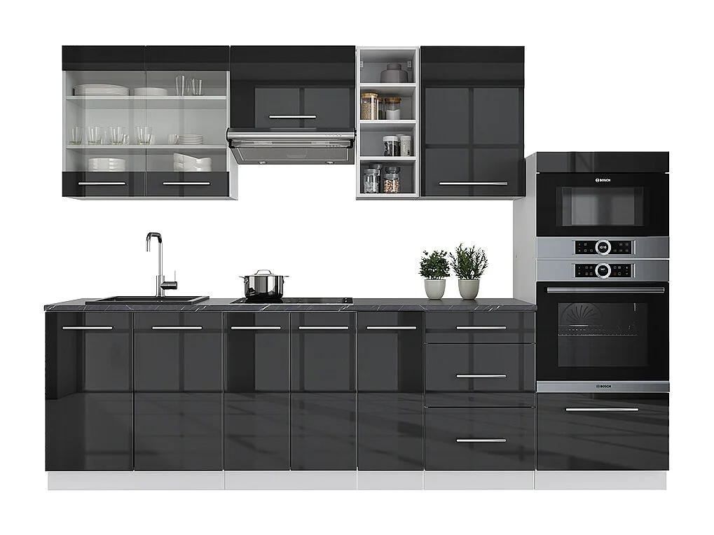 Cuisine anthracite brillant/blanc 280x46x81.6 fame-line
