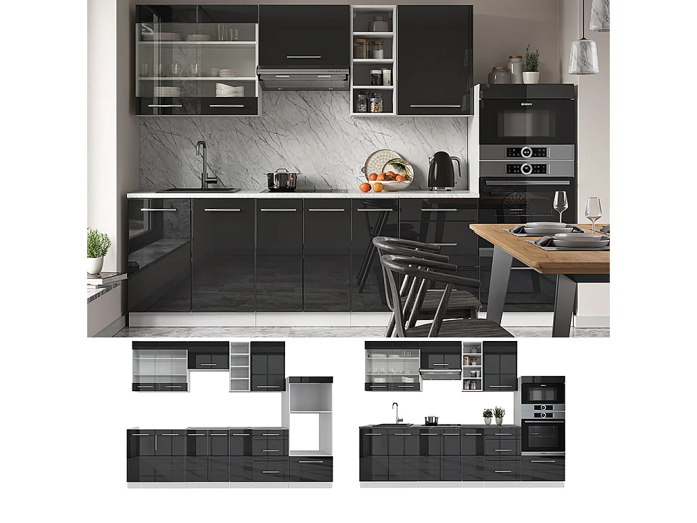 Cuisine anthracite brillant/blanc 280x46x81.6 fame-line