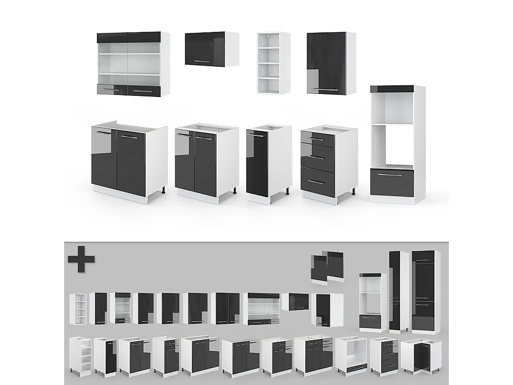 Cuisine anthracite brillant/blanc 280x46x81.6 fame-line