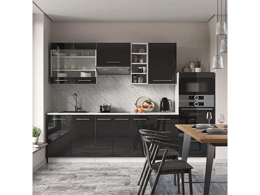 Cuisine anthracite brillant/blanc 280x46x81.6 fame-line