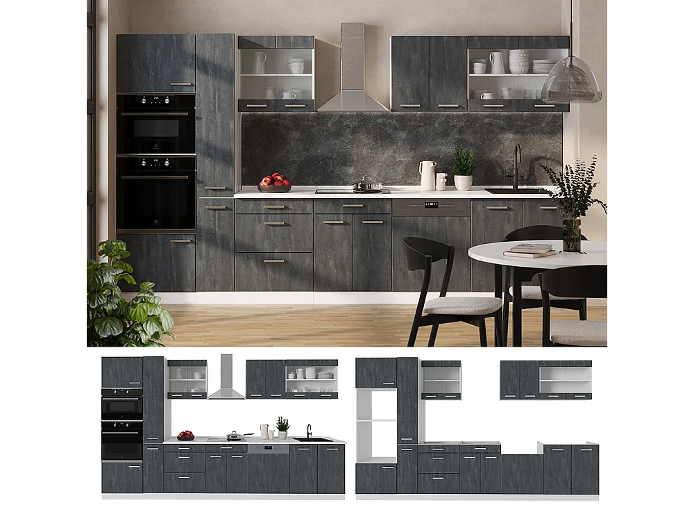 Cucina componibile nero cemento/bianco 350x46x81.6 r-line