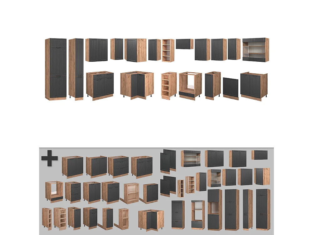 Cocina esquinera gris oscuro 347x60x81.6 fame-line