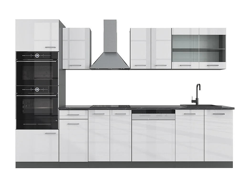 Cucina componibile bianco lucido/antracite 300x60x81.6 r-line