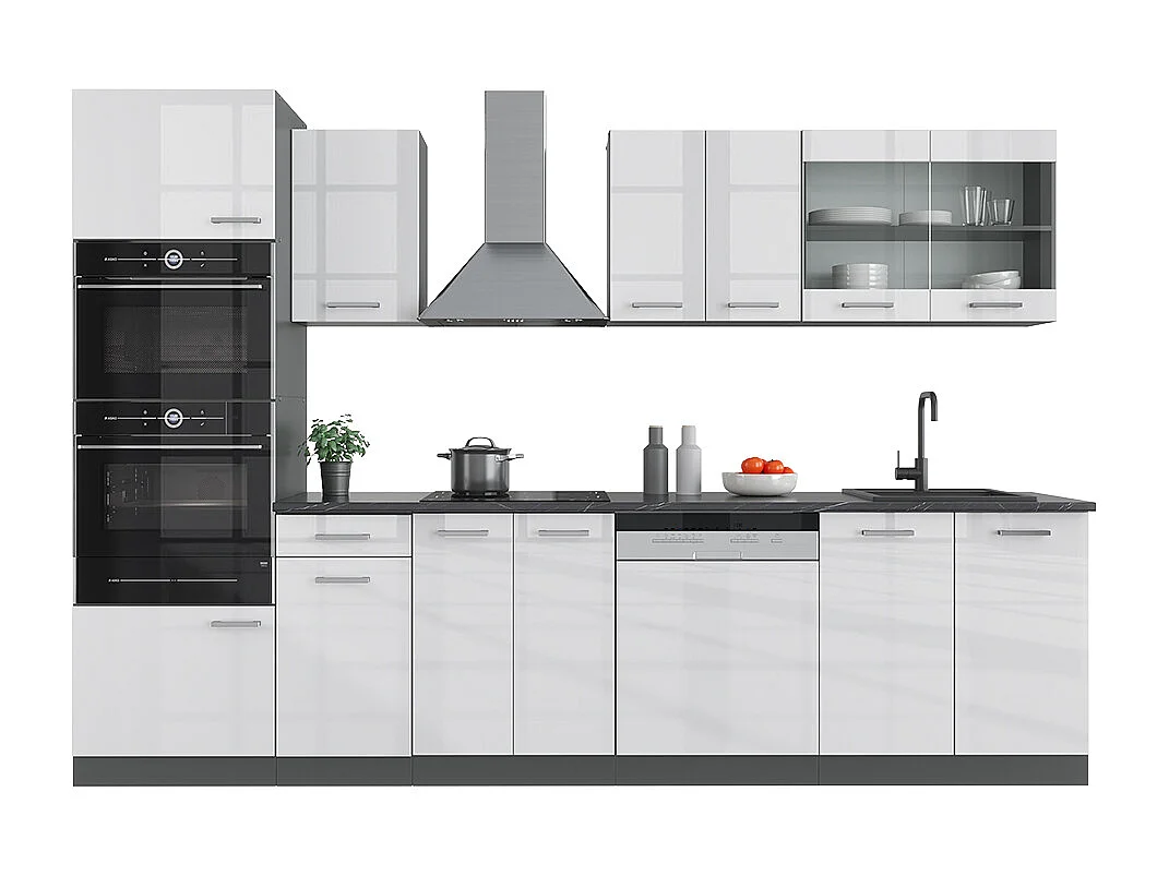 Cucina componibile bianco lucido/antracite 300x60x81.6 r-line