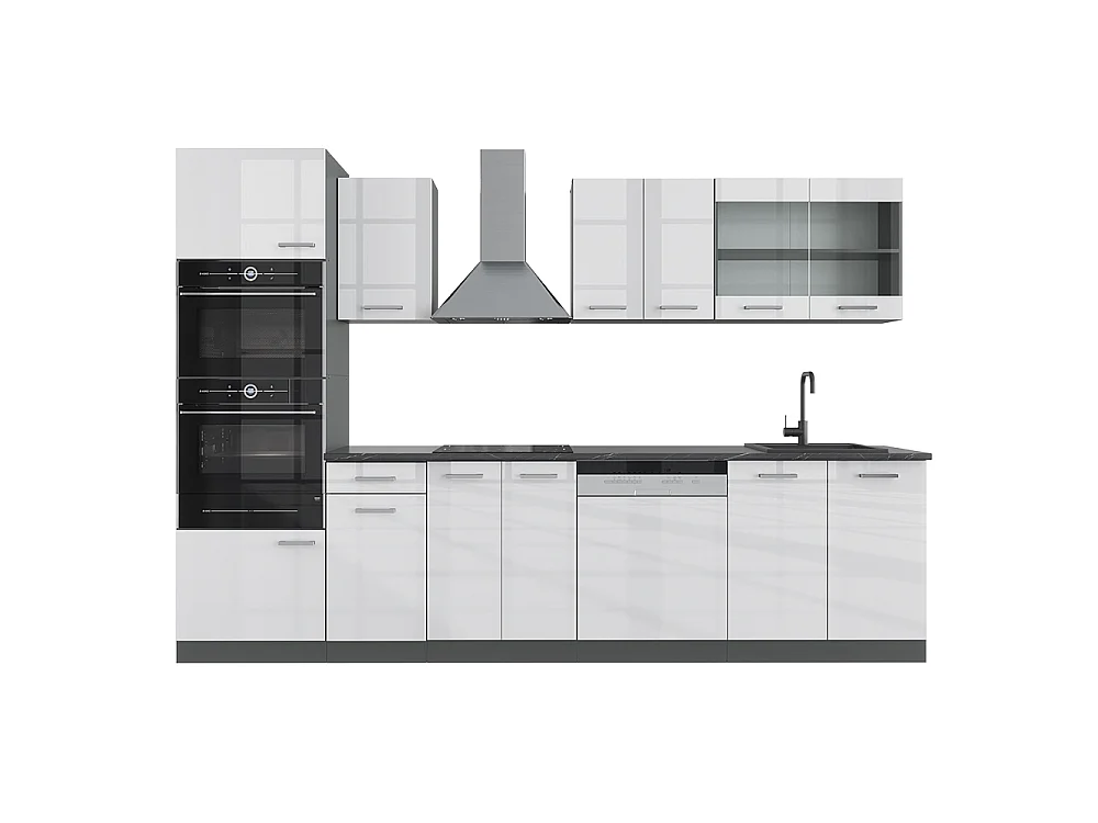 Cuisine blanc brillant/anthracite 300x60x81.6 r-line