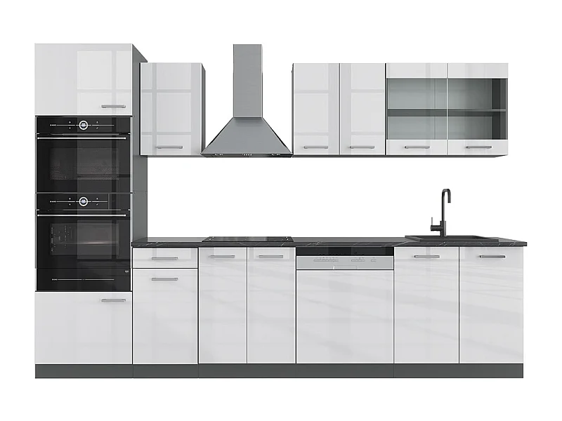 Cuisine blanc brillant/anthracite 300x60x81.6 r-line