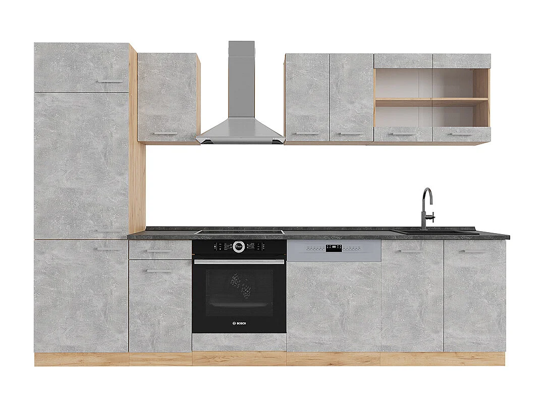 Cucina componibile calcestruzzo/quercia dorata 300x60x81.6 r-line