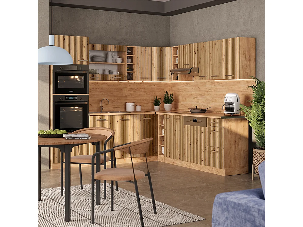 Eckküche artisan-eiche/goldkraft eiche 247x60x81.6 r-line