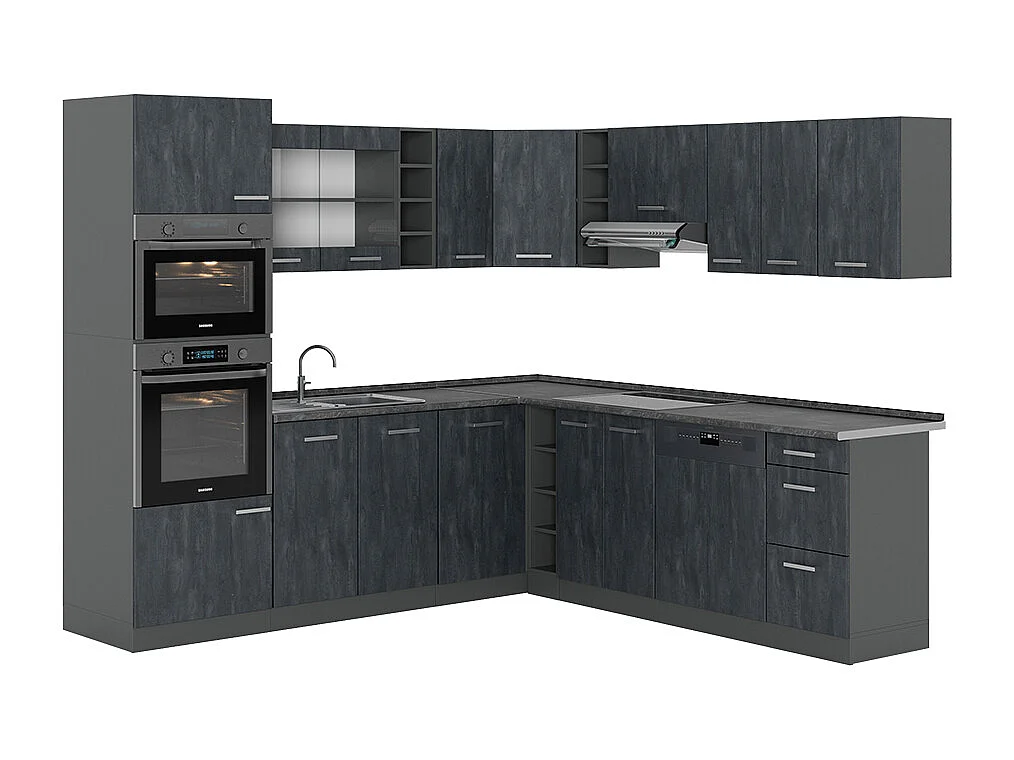 Cucina angolare completa calcestruzzo nero/antracite 247x46x81.6 r-line
