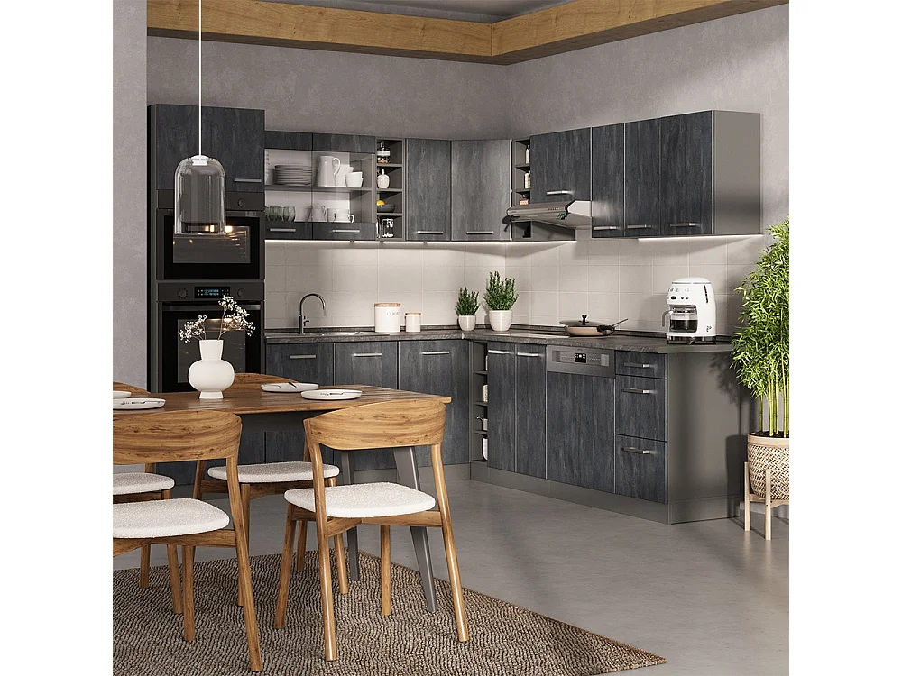 Cuisine en angle béton noir/anthracite 247x46x81.6 r-line