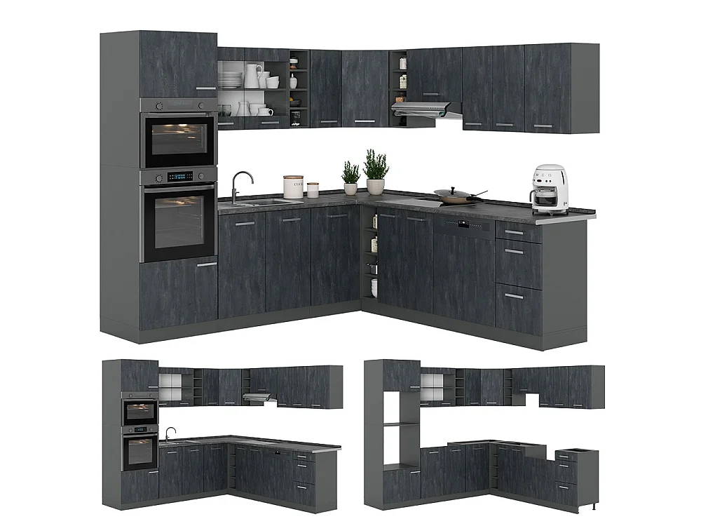 Cuisine en angle béton noir/anthracite 247x46x81.6 r-line