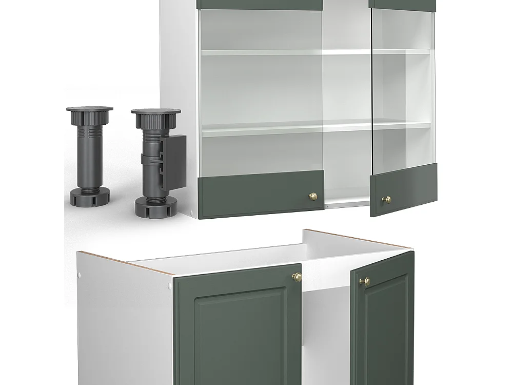 Køkkenrække grøn-guld landhus/hvid 200x60x81.6 fame-line
