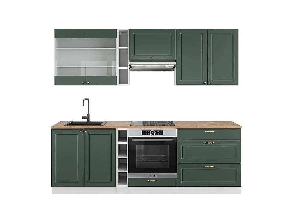 Cuisine vert-or landhaus/blanc 235x60x81.6 fame-line