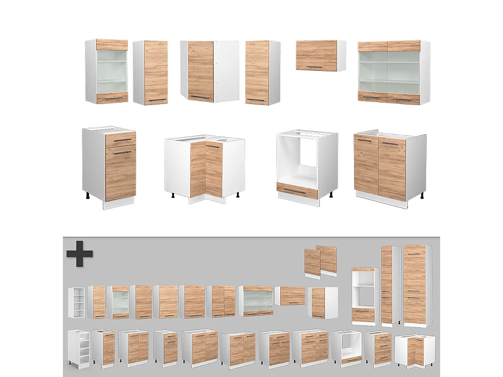 Cuisine en angle chêne doré/blanc 190x60x81.6 fame-line