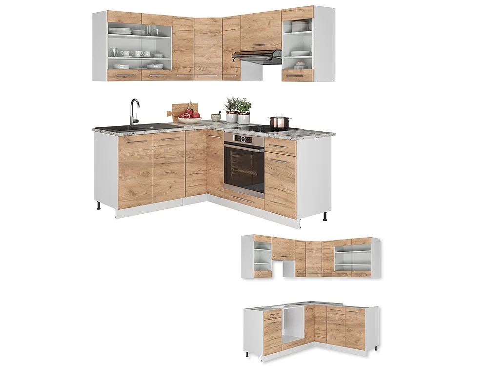 Cucina angolare completa Rovere dorato/bianco 190x60x81.6 fame-line