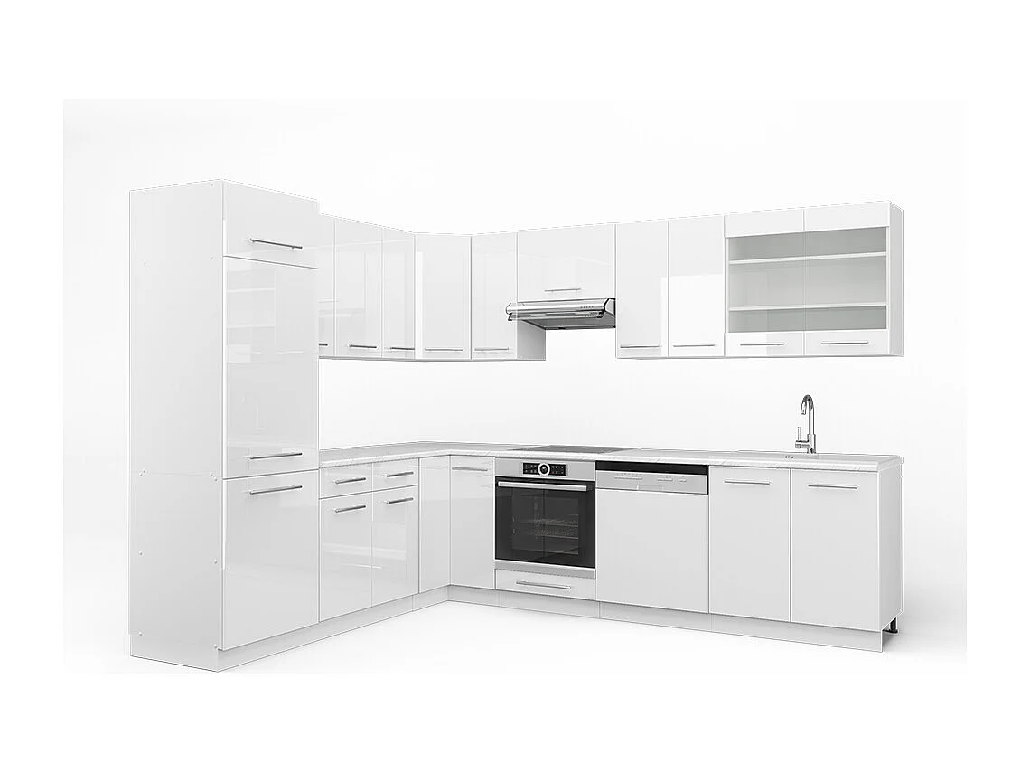 Hjørnekøkken hvid højglans/hvid 287x46x81.6 fame-line