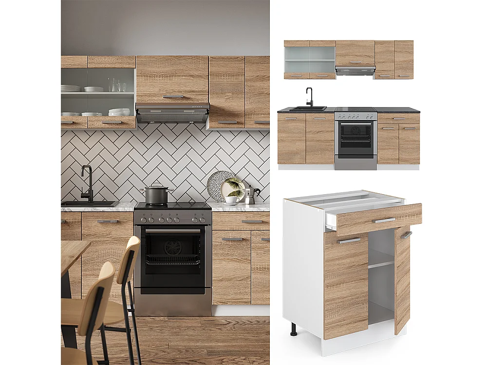 Cucina componibile sonoma/bianco 200x60x81.6 r-line