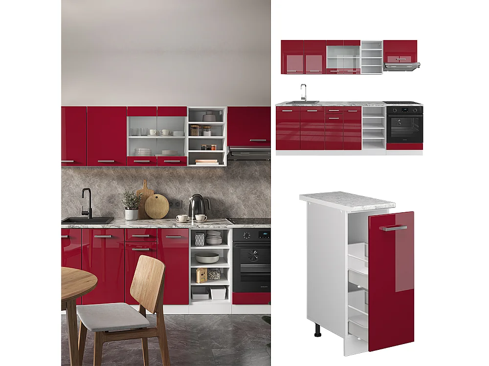 Küchenzeile rot hochglanz/weiß 240x60x81.6 r-line