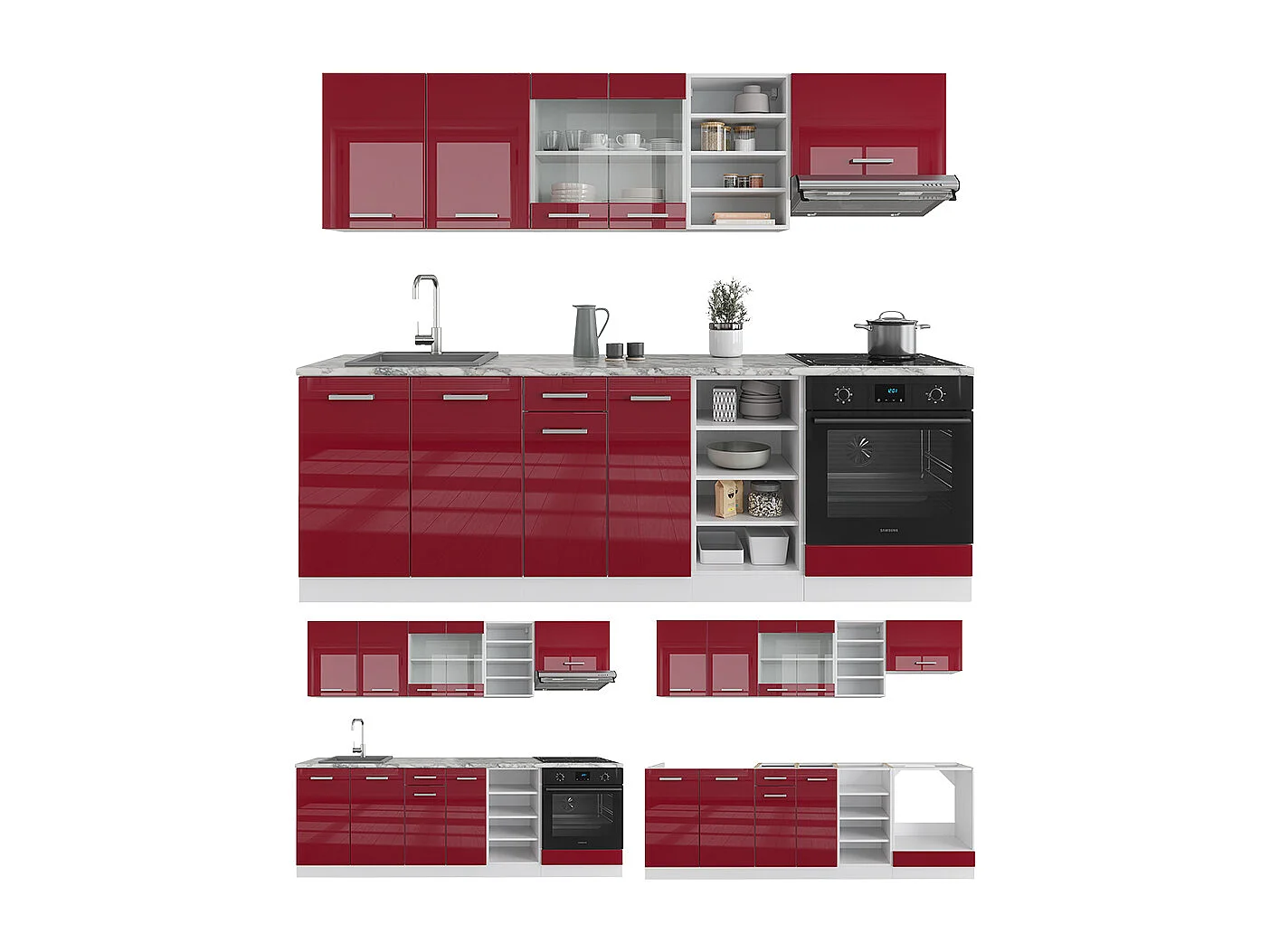 Cuisine rouge brillant/blanc 240x60x81.6 r-line