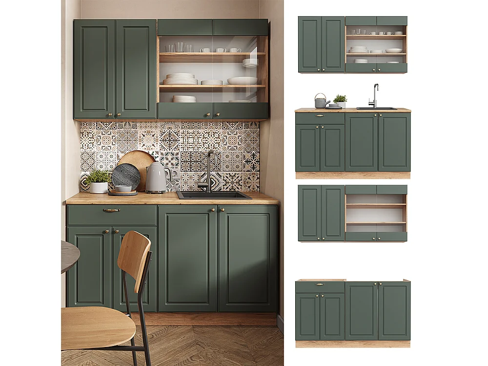 Cuisine chêne vert et or/chêne doré 140x46x81.6 fame-line