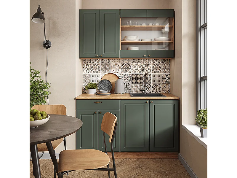 Cuisine chêne vert et or/chêne doré 140x46x81.6 fame-line