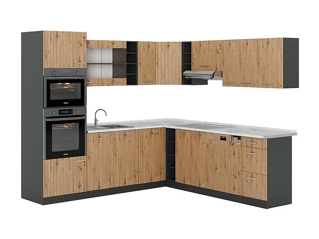 Cocina esquinera roble artesanal/antracita 247x60x81.6 r-line