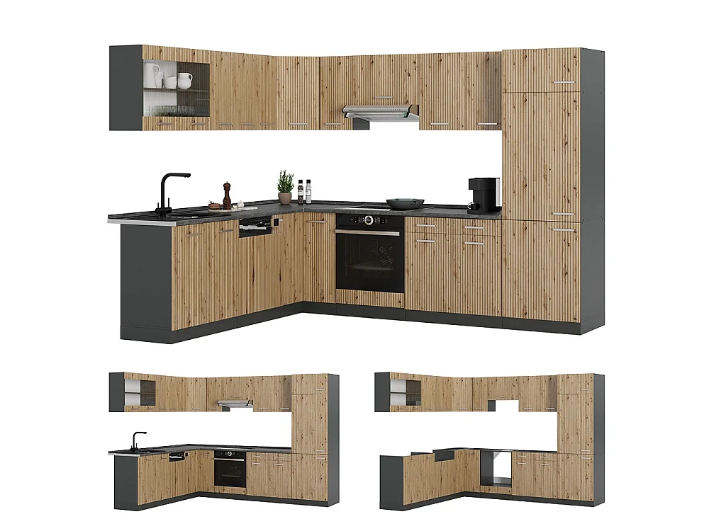 Kogoszczona kuchnia dąb artisan/antracyt 287x60x81.6 r-line