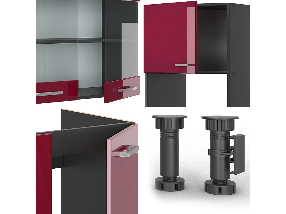 Cocina esquinera rojo brillo intenso/antracita 247x46x81.6 r-line