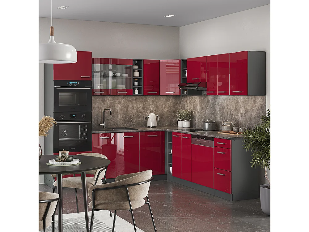 Cuisine en angle rouge brillant/anthracite 247x46x81.6 r-line