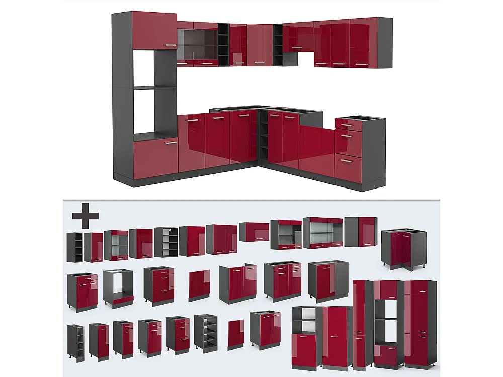 Cuisine en angle rouge brillant/anthracite 247x46x81.6 r-line