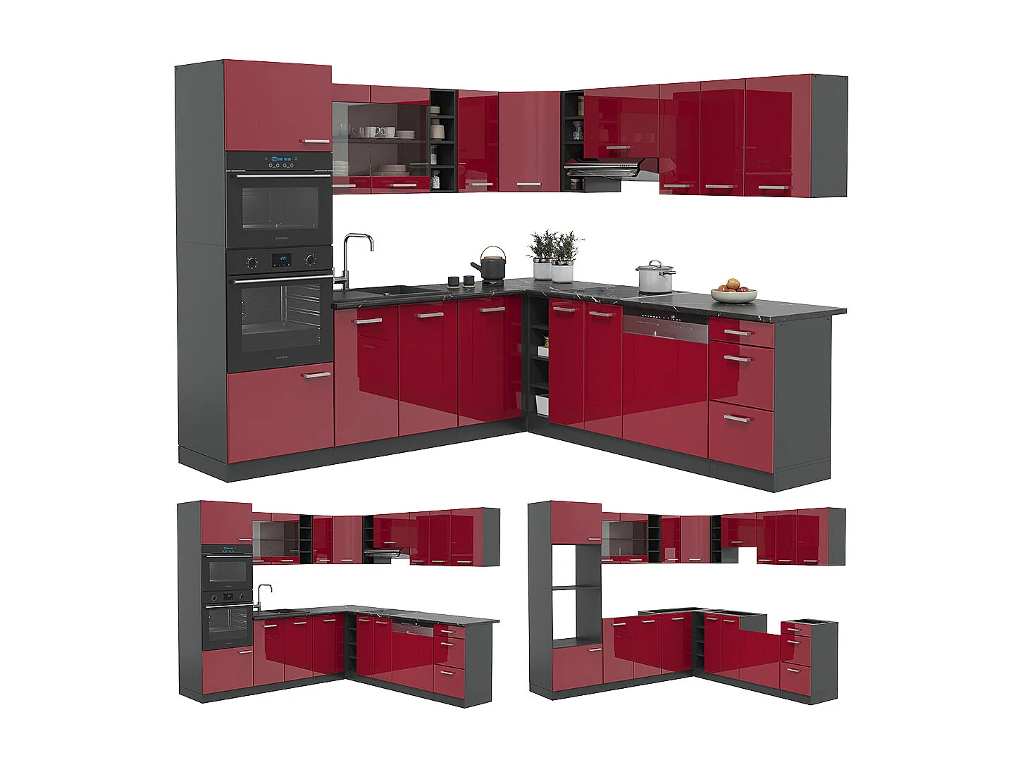 Cuisine en angle rouge brillant/anthracite 247x46x81.6 r-line