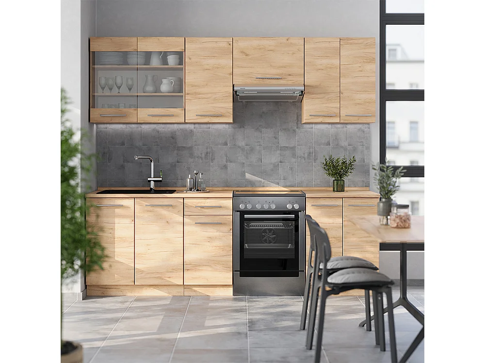 Mueble de cocina roble dorado 240x60x81.6 fame-line
