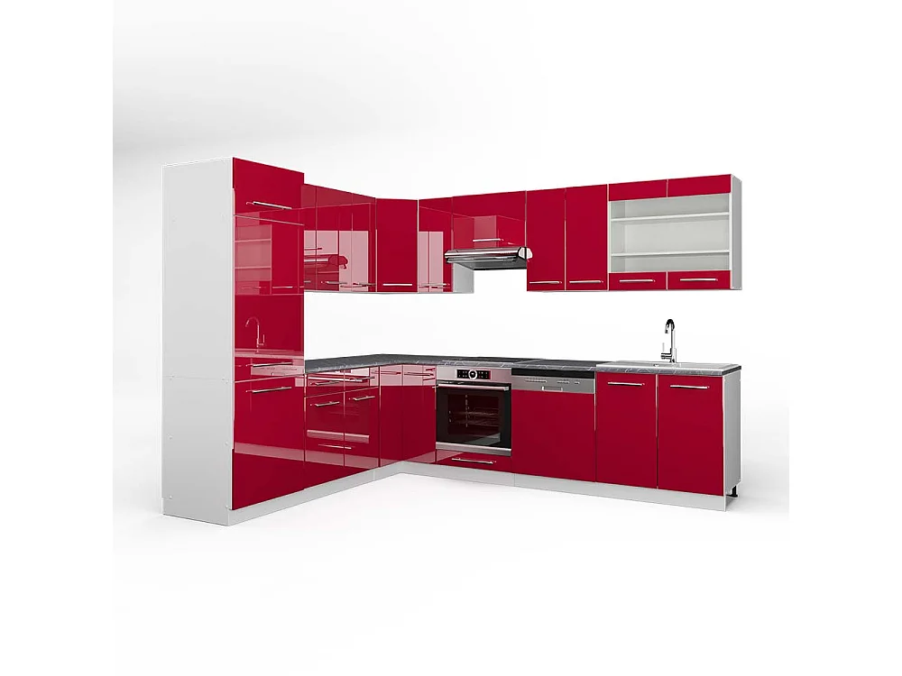 Cuisine en angle bordeaux haute brillance/blanc 287x60x81.6 fame-line