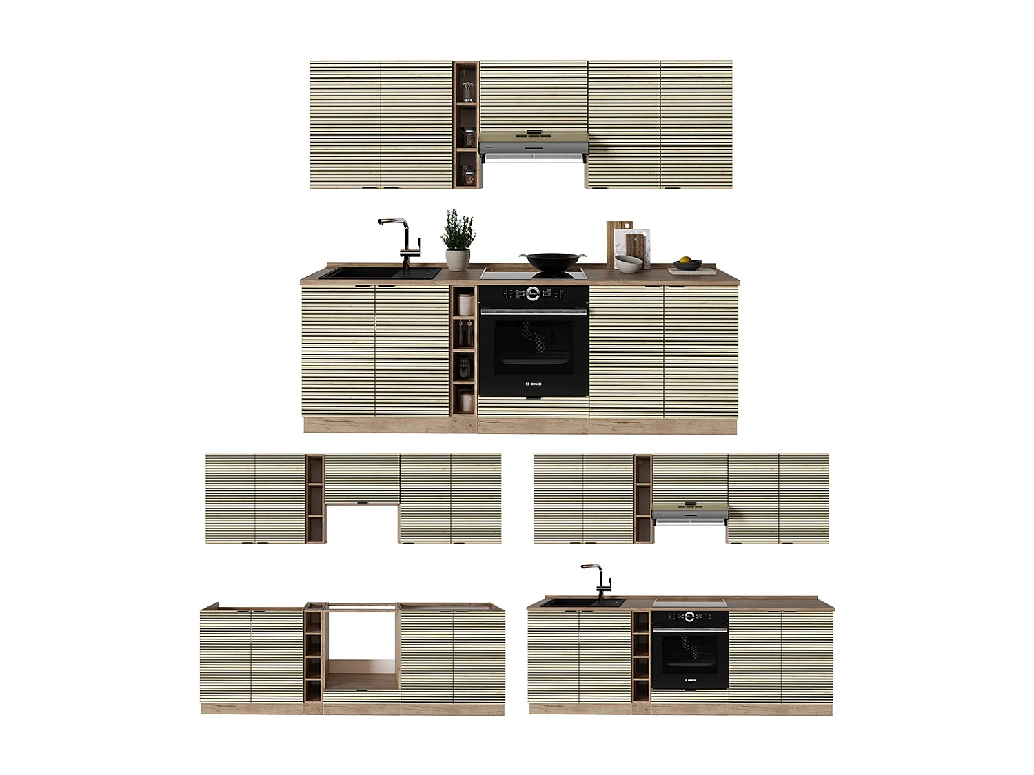 Küchenzeile eiche paneel/goldkraft eiche 235x46x81.6 fame-line