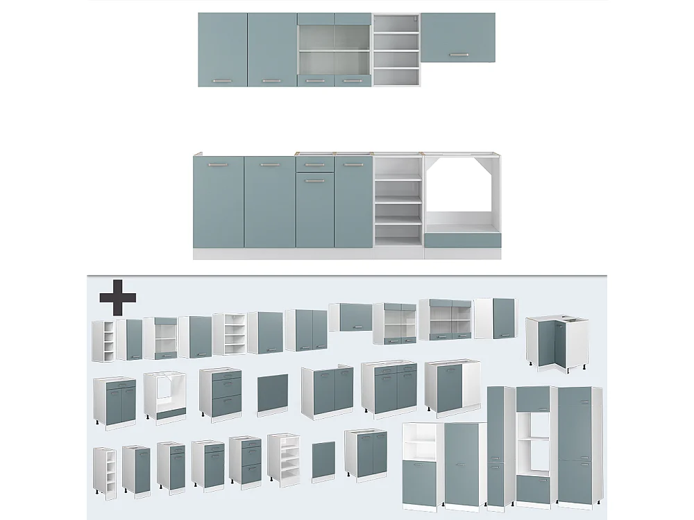 Cucina componibile blu-grigio/bianco 240x46x81.6 r-line